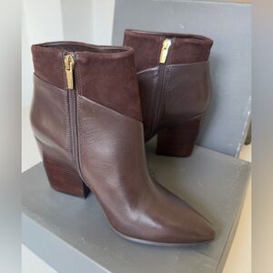 Vince Camuto Chocolate Heeled Boots with Gold Zipper